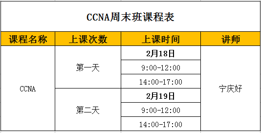 【开班啦】新一期的CCNA将于本周末开班